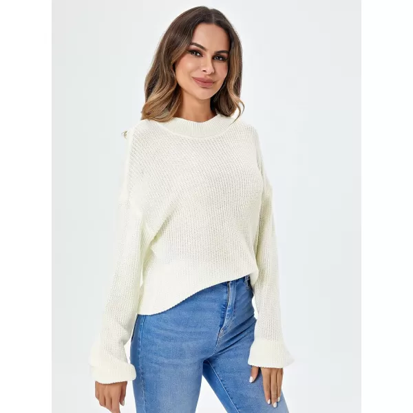 WDIRARA Women's Mock Neck Long Sleeve Crop Sweater Casual Rib Knit Top