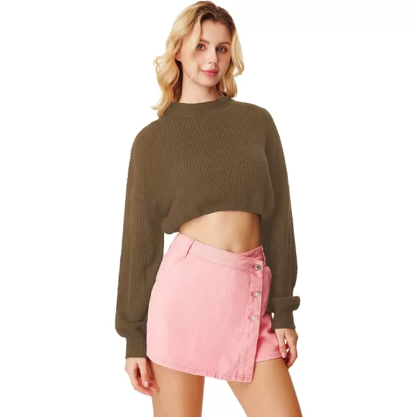 WDIRARA Women's Mock Neck Long Sleeve Crop Sweater Casual Rib Knit Top