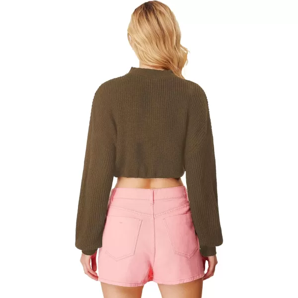 WDIRARA Women's Mock Neck Long Sleeve Crop Sweater Casual Rib Knit Top