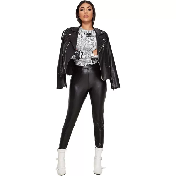 WDIRARA Women's Newspaper Print Tee Long Sleeve Round Neck Letter Print Slim Top