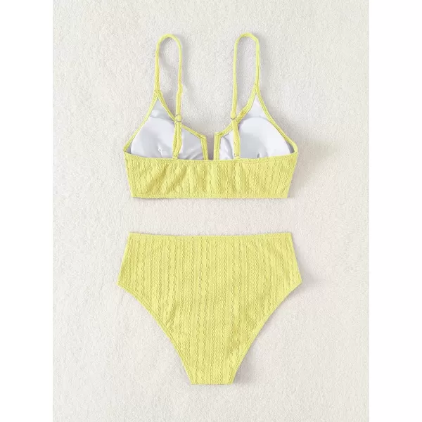 WDIRARA Women's Notched V Neck Bikini Swimsuit 2 Piece Textured Swimsuit Bathing Suits
