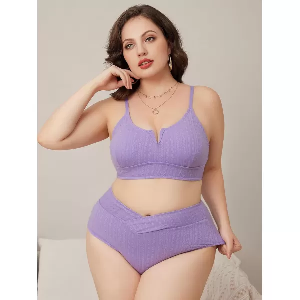 WDIRARA Women's Notched V Neck Bikini Swimsuit 2 Piece Textured Swimsuit Bathing Suits