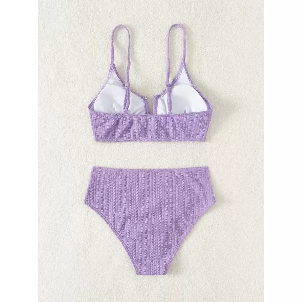 WDIRARA Women's Notched V Neck Bikini Swimsuit 2 Piece Textured Swimsuit Bathing Suits