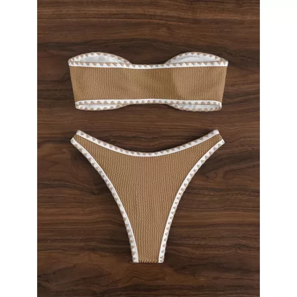 WDIRARA Women's O Ring Strapless Bandeau Bikini Swimsuit Cut Out Swimwear