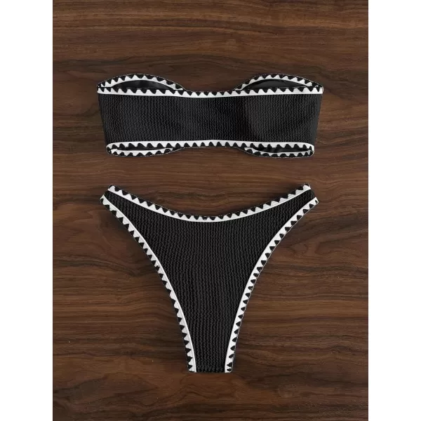WDIRARA Women's O Ring Strapless Bandeau Bikini Swimsuit Cut Out Swimwear