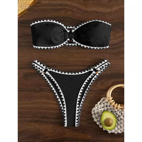 WDIRARA Women's O Ring Strapless Bandeau Bikini Swimsuit Cut Out Swimwear