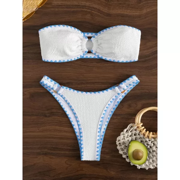 WDIRARA Women's O Ring Strapless Bandeau Bikini Swimsuit Cut Out Swimwear