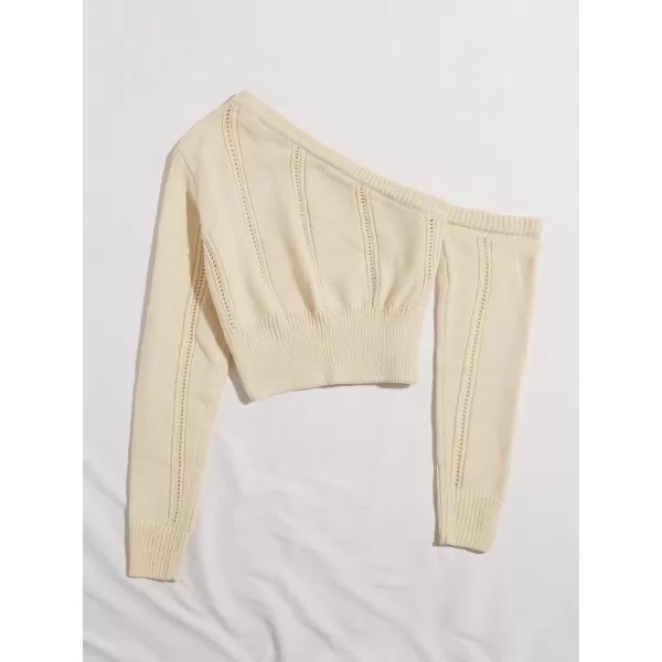 WDIRARA Women's One Shoulder Asymmetrical Neck Long Sleeve Crop Sweater Tops