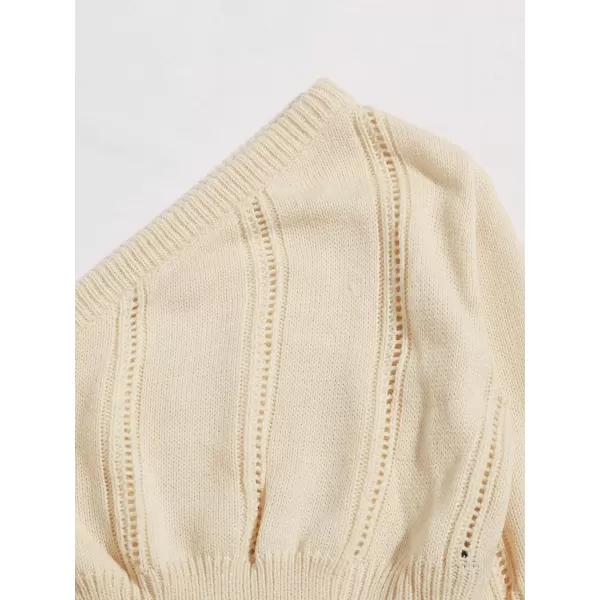WDIRARA Women's One Shoulder Asymmetrical Neck Long Sleeve Crop Sweater Tops