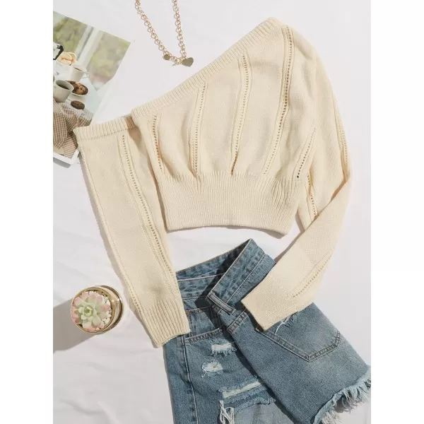 WDIRARA Women's One Shoulder Asymmetrical Neck Long Sleeve Crop Sweater Tops