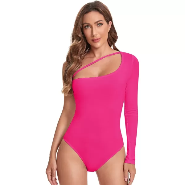 WDIRARA Women's One Shoulder Cutout Long Sleeve Elegant Skinny Bodysuit