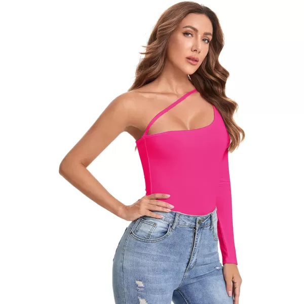 WDIRARA Women's One Shoulder Cutout Long Sleeve Elegant Skinny Bodysuit