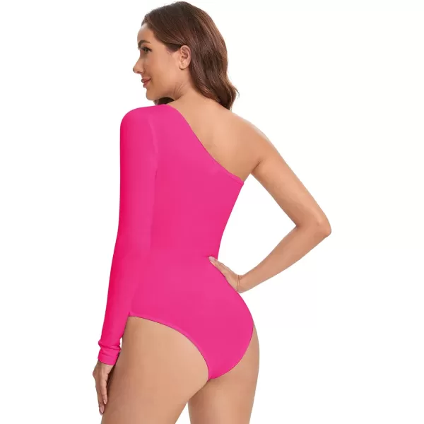 WDIRARA Women's One Shoulder Cutout Long Sleeve Elegant Skinny Bodysuit