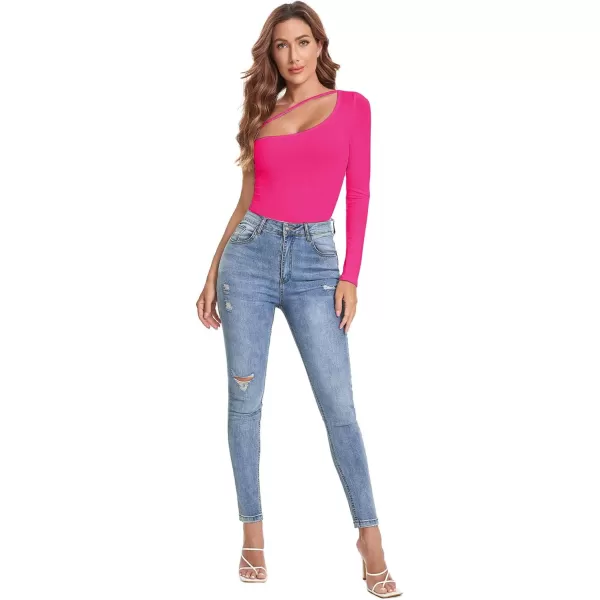 WDIRARA Women's One Shoulder Cutout Long Sleeve Elegant Skinny Bodysuit