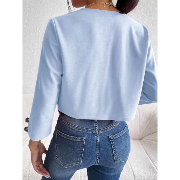 WDIRARA Women's Open Front 3/4 Sleeve Button Cuff Crop Blazer Casual Jackets