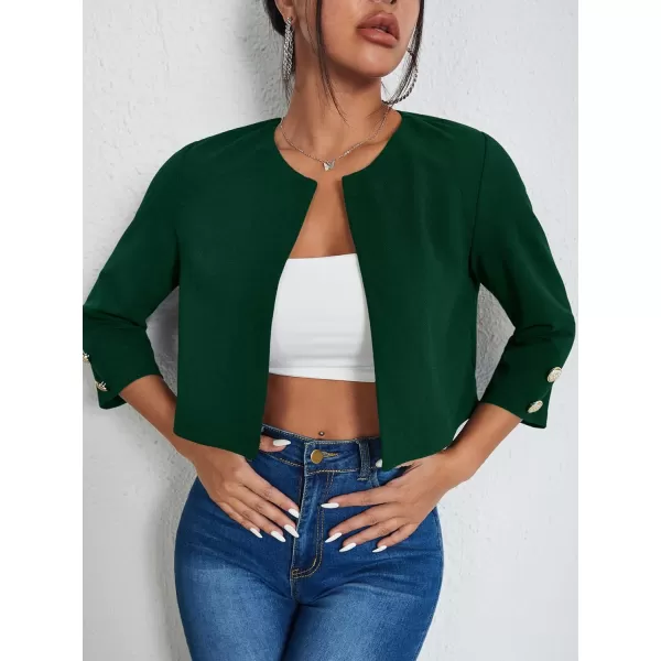 WDIRARA Women's Open Front 3/4 Sleeve Button Cuff Crop Blazer Casual Jackets