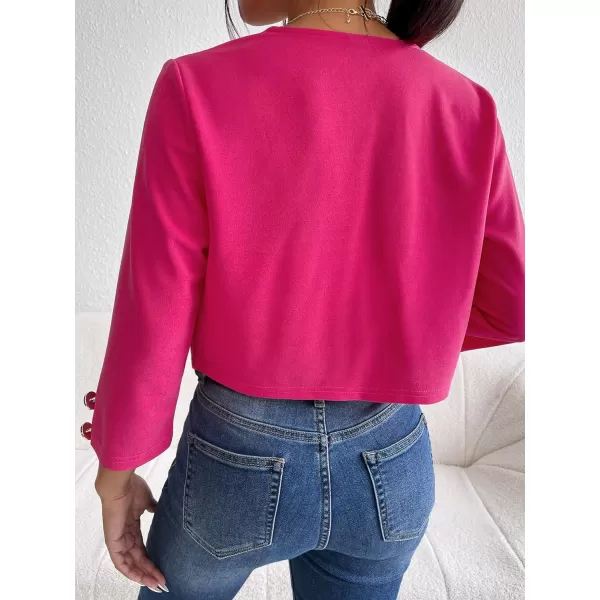 WDIRARA Women's Open Front 3/4 Sleeve Button Cuff Crop Blazer Casual Jackets