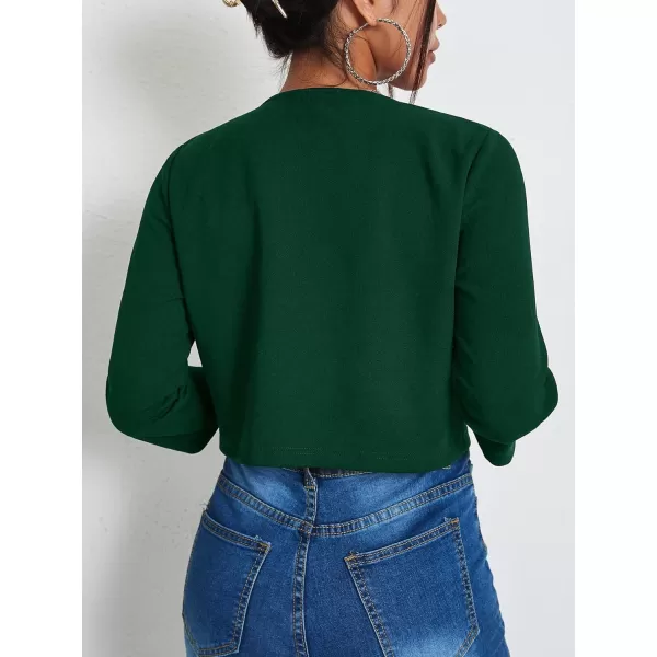 WDIRARA Women's Open Front 3/4 Sleeve Button Cuff Crop Blazer Casual Jackets