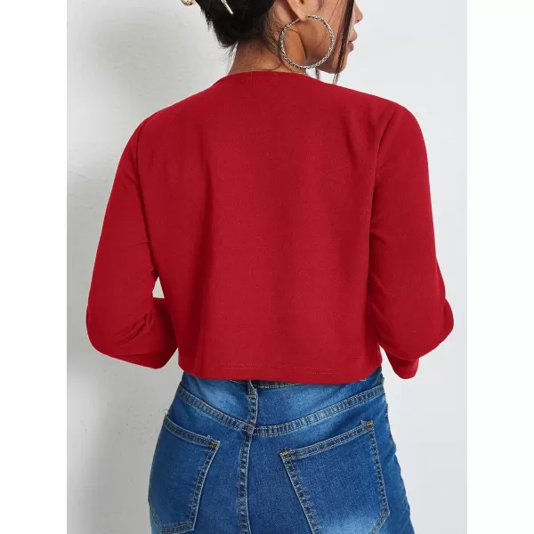 WDIRARA Women's Open Front 3/4 Sleeve Button Cuff Crop Blazer Casual Jackets