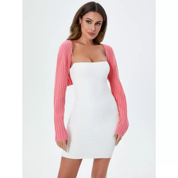 WDIRARA Women's Open Front Drop Shoulder Rib-Knit Long Sleeve Cropped Cardigan Shrug