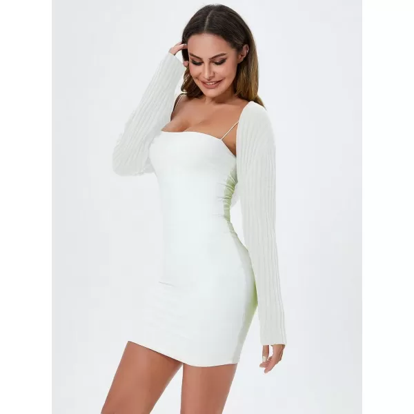 WDIRARA Women's Open Front Drop Shoulder Rib-Knit Long Sleeve Cropped Cardigan Shrug
