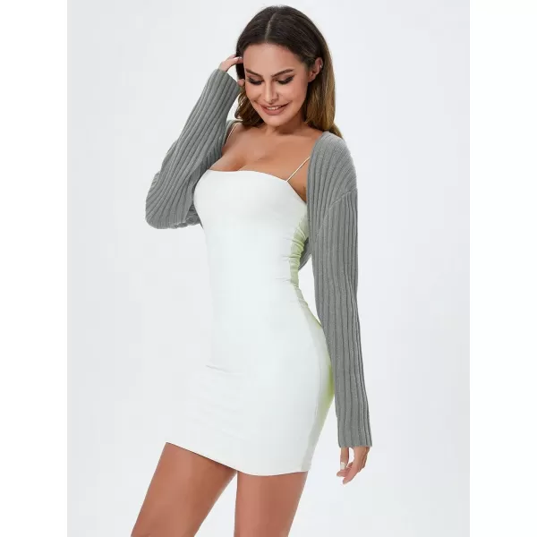 WDIRARA Women's Open Front Drop Shoulder Rib-Knit Long Sleeve Cropped Cardigan Shrug