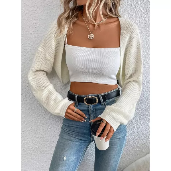 WDIRARA Women's Open Front Drop Shoulder Rib-Knit Long Sleeve Cropped Cardigan Shrug