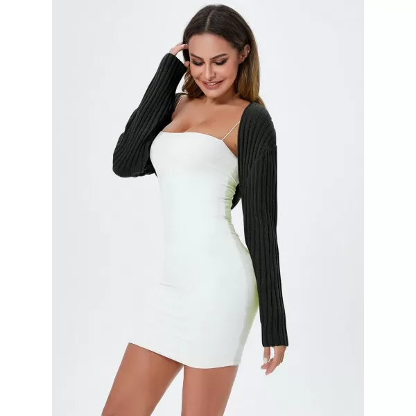 WDIRARA Women's Open Front Drop Shoulder Rib-Knit Long Sleeve Cropped Cardigan Shrug