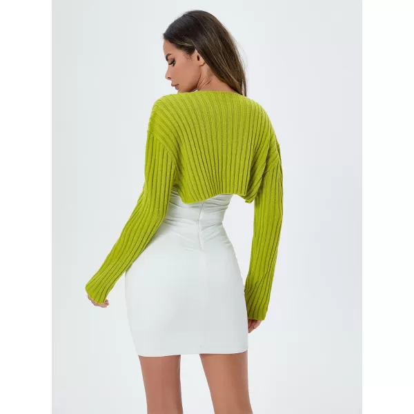 WDIRARA Women's Open Front Drop Shoulder Rib-Knit Long Sleeve Cropped Cardigan Shrug