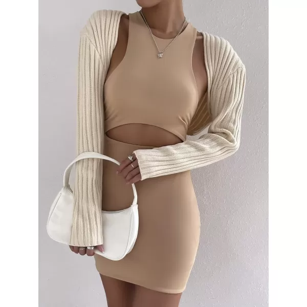 WDIRARA Women's Open Front Drop Shoulder Rib-Knit Long Sleeve Cropped Cardigan Shrug