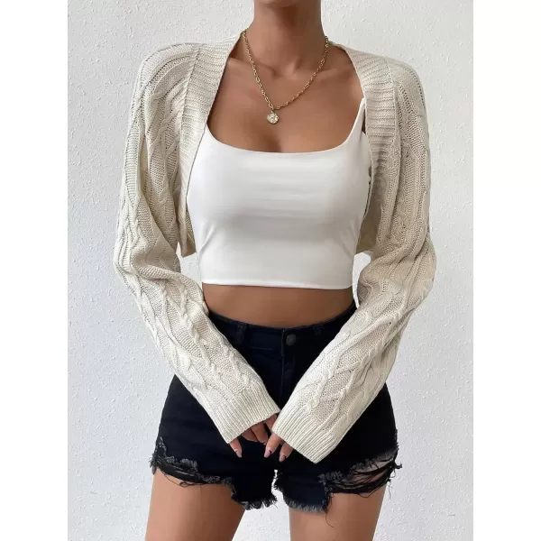 WDIRARA Women's Open Front Drop Shoulder Rib-Knit Long Sleeve Cropped Cardigan Shrug
