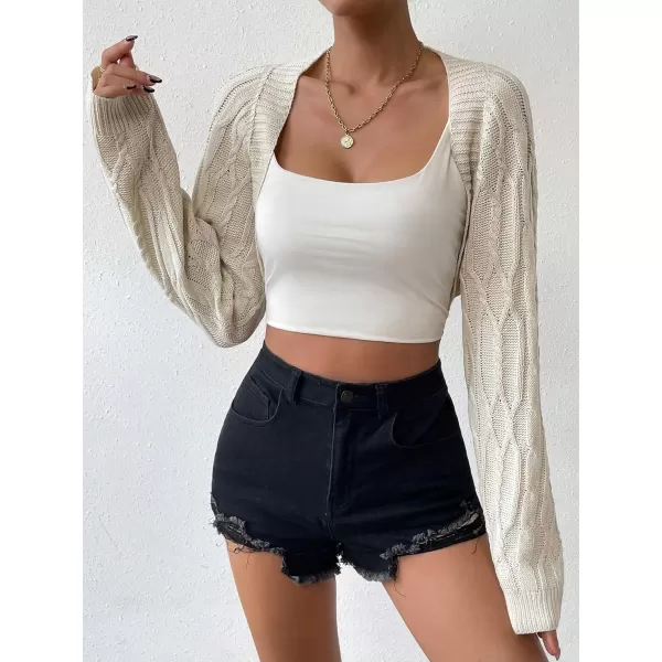 WDIRARA Women's Open Front Drop Shoulder Rib-Knit Long Sleeve Cropped Cardigan Shrug