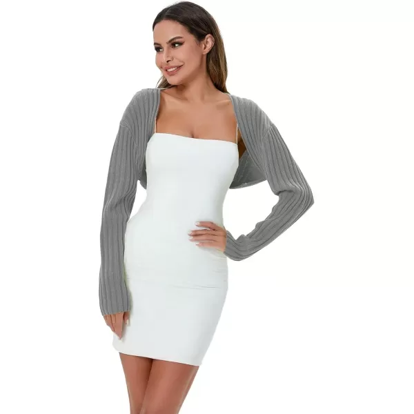 WDIRARA Women's Open Front Drop Shoulder Rib-Knit Long Sleeve Cropped Cardigan Shrug