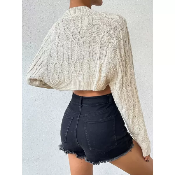 WDIRARA Women's Open Front Drop Shoulder Rib-Knit Long Sleeve Cropped Cardigan Shrug