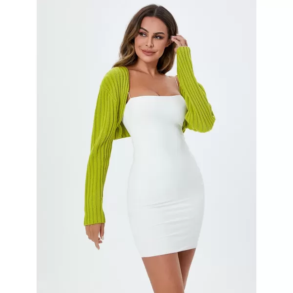 WDIRARA Women's Open Front Drop Shoulder Rib-Knit Long Sleeve Cropped Cardigan Shrug