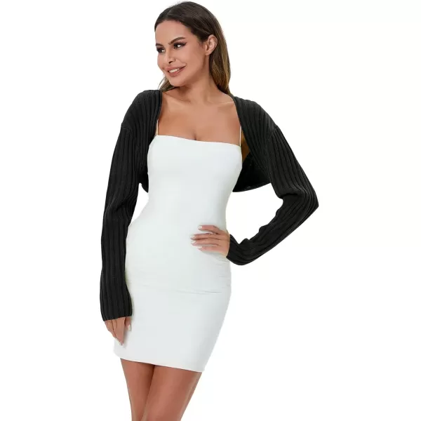 WDIRARA Women's Open Front Drop Shoulder Rib-Knit Long Sleeve Cropped Cardigan Shrug