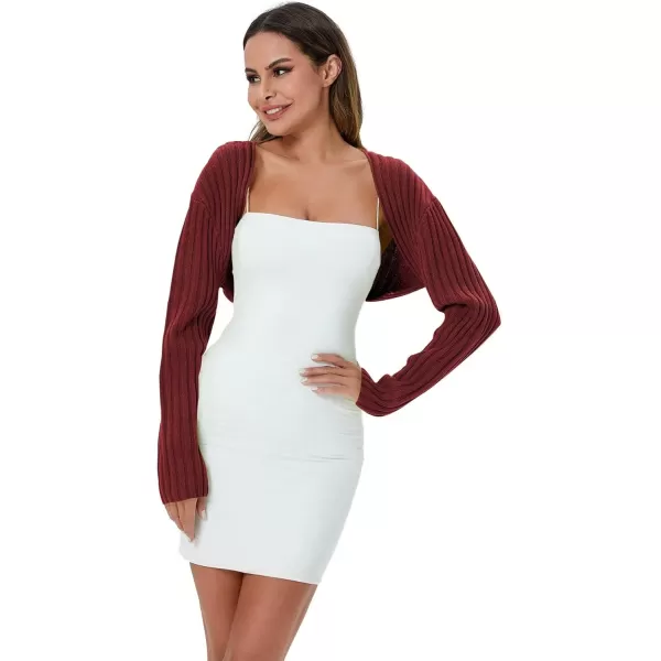 WDIRARA Women's Open Front Drop Shoulder Rib-Knit Long Sleeve Cropped Cardigan Shrug