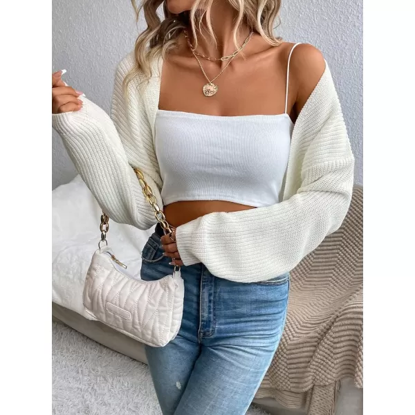 WDIRARA Women's Open Front Drop Shoulder Rib-Knit Long Sleeve Cropped Cardigan Shrug