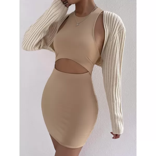 WDIRARA Women's Open Front Drop Shoulder Rib-Knit Long Sleeve Cropped Cardigan Shrug