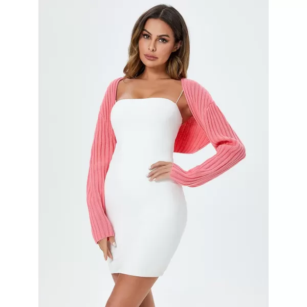 WDIRARA Women's Open Front Drop Shoulder Rib-Knit Long Sleeve Cropped Cardigan Shrug