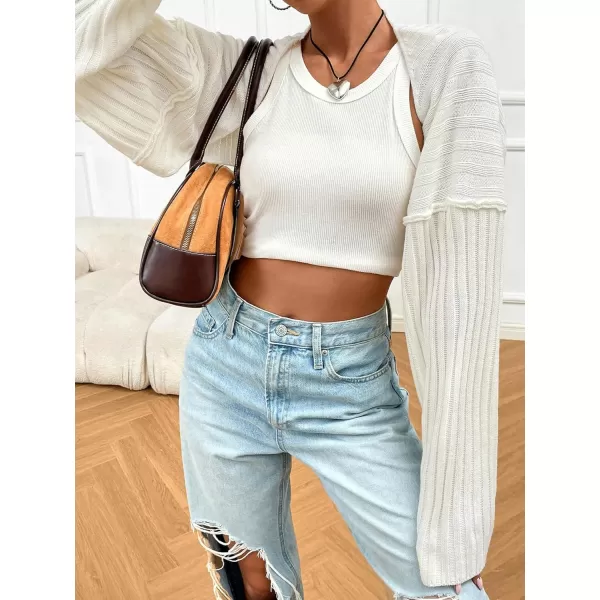 WDIRARA Women's Open Front Drop Shoulder Rib-Knit Long Sleeve Cropped Cardigan Shrug