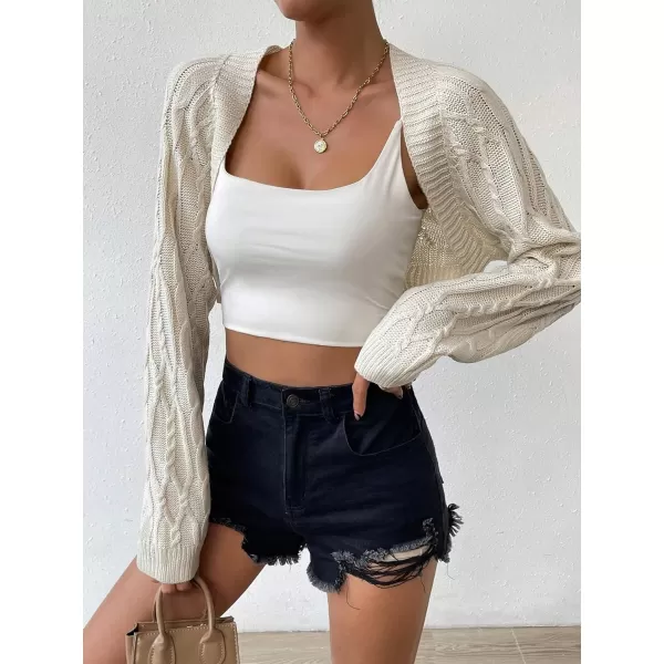 WDIRARA Women's Open Front Drop Shoulder Rib-Knit Long Sleeve Cropped Cardigan Shrug