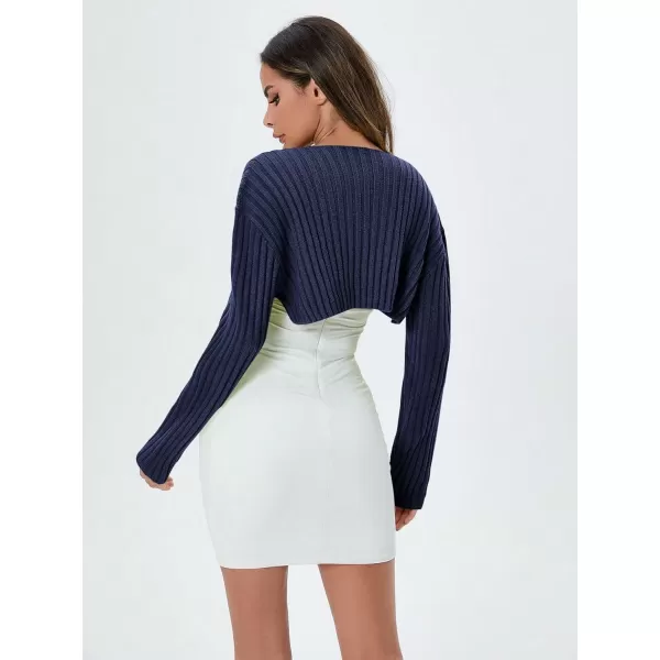 WDIRARA Women's Open Front Drop Shoulder Rib-Knit Long Sleeve Cropped Cardigan Shrug