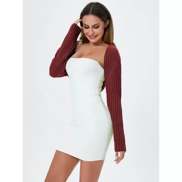 WDIRARA Women's Open Front Drop Shoulder Rib-Knit Long Sleeve Cropped Cardigan Shrug