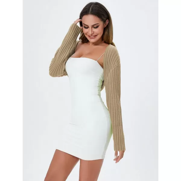 WDIRARA Women's Open Front Drop Shoulder Rib-Knit Long Sleeve Cropped Cardigan Shrug