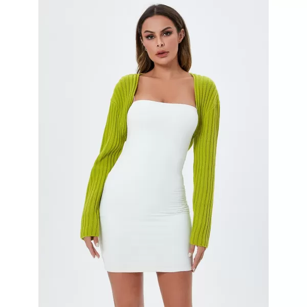 WDIRARA Women's Open Front Drop Shoulder Rib-Knit Long Sleeve Cropped Cardigan Shrug