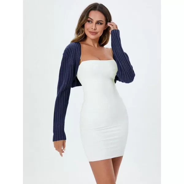 WDIRARA Women's Open Front Drop Shoulder Rib-Knit Long Sleeve Cropped Cardigan Shrug
