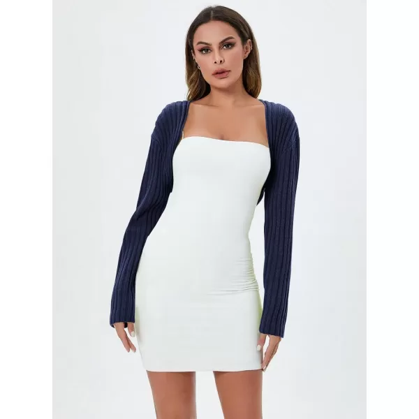 WDIRARA Women's Open Front Drop Shoulder Rib-Knit Long Sleeve Cropped Cardigan Shrug