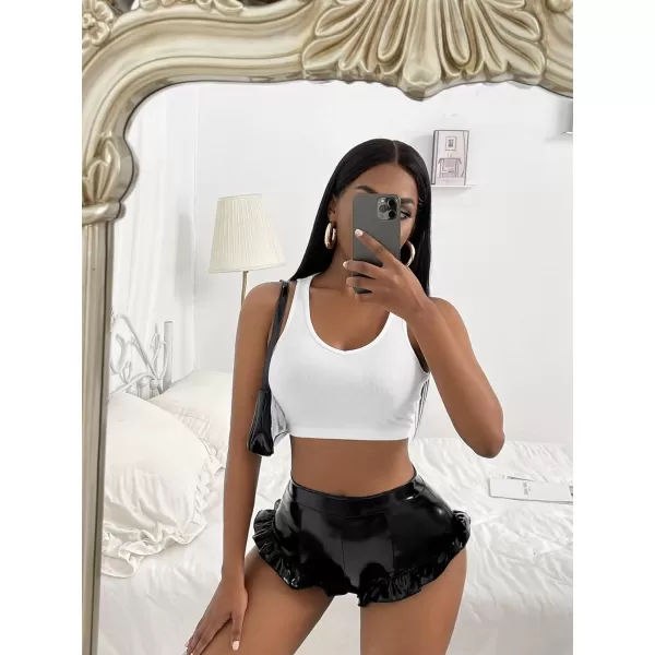 WDIRARA Women's PU Leather High Waisted Booty Shorts Ruffle Hem Skinny Shorts