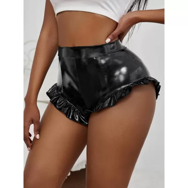 WDIRARA Women's PU Leather High Waisted Booty Shorts Ruffle Hem Skinny Shorts